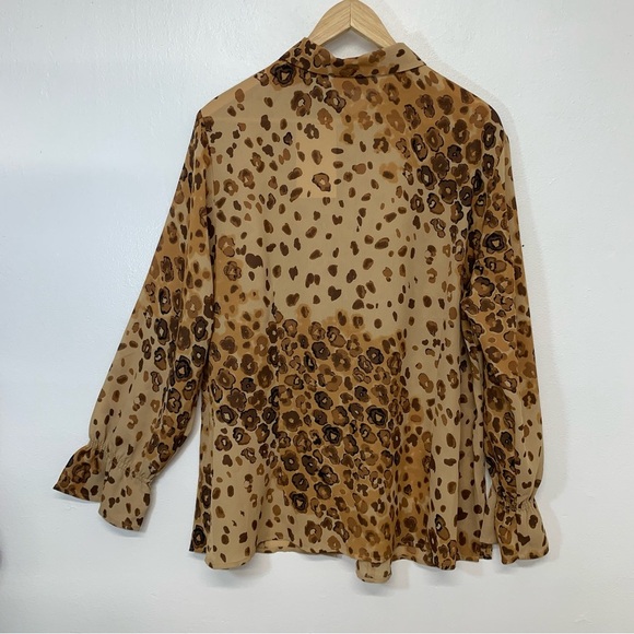Apostrophe Blouse Woman 18W  Button Down Brown Animal Print‎ Ruffle Cuff Tunic - Picture 6 of 10